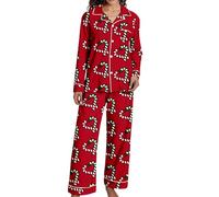 Generisch Set di biancheria da notte da donna morbida con camicia a maniche lunghe e pantaloni, con tasche per una sensazione confortevole, Colore: rosso, XXL