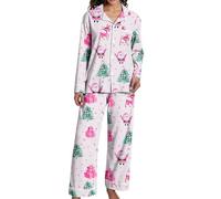 Generisch Set di biancheria da notte da donna morbida con camicia da notte a maniche lunghe, comodi pantaloni dotati di pratiche tasche per un abbigliamento comodo nella vita di tutti i giorni (M)