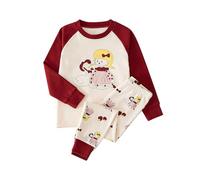 Generisch Set di biancheria da notte per bambini, a maniche lunghe, in cotone, per ragazze, accogliente, elegante, morbido, traspirante, perfetto per una buona notte di riposo, Colore: rosso, 7-8