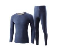 Generisch Set di biancheria intima termica da uomo in velluto tedesco con maniche lunghe e scollo rotondo, Blu marino, L
