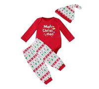 Generisch Set di cappelli a maniche lunghe con stampa Santa Tree per feste e feste, Brick rosso, 6-9 Monate