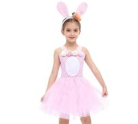 Generisch Set di costume da tutù da ragazza, motivo: sirena, lepre fata, abito in tulle, con fascia e accessori, realizzato a mano, per carnevale, Halloween, Pasqua e feste di compleanno