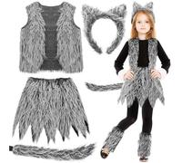 Generisch Set di costumi per bambini, grigio, accessorio per giochi di ruolo, realistico lupo mannaro, adatto per ragazzi e ragazze, set per feste di carnevale, lupo malvagio (grigio, taglia unica)