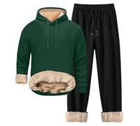 Generisch Set di due pezzi da uomo in pile di agnello, foderato, tuta sportiva invernale, calda, per esterni, biancheria intima da sci, tuta termica da uomo, verde, 5XL