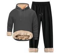 Generisch Set di due pezzi da uomo in pile di agnello, foderato, tuta sportiva invernale, calda, per esterni, biancheria intima da sci, tuta termica da uomo, grigio scuro, M