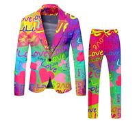 Generisch Set di due pezzi da uomo per San Valentino, con stampa di rose, elegante giacca e pantaloni, top alla moda con parte inferiore, ideale per occasioni festive, abbigliamento da festa di alta