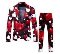 Generisch Set di due pezzi da uomo per San Valentino, con stampa di rose, elegante giacca e pantaloni, top alla moda con parte inferiore, ideale per occasioni festive, abbigliamento da festa di alta
