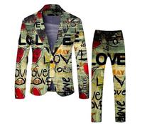 Generisch Set di due pezzi da uomo per San Valentino, con stampa di rose, elegante giacca e pantaloni, top alla moda con parte inferiore, ideale per occasioni festive, abbigliamento da festa di alta