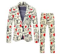 Generisch Set di due pezzi da uomo per San Valentino, con stampa di rose, elegante giacca e pantaloni, top alla moda con parte inferiore, ideale per occasioni festive, abbigliamento da festa di alta