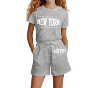 Generisch Set di due pezzi per bambine dai 4 ai 14 anni, abbigliamento casual per feste, morbido e confortevole, adatto a scarpe da ginnastica, grigio., 5-6 Anni
