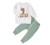 Generisch Set di felpe con stampa animale, motivo giraffa e pantaloni da jogging, in due pezzi, per il tempo libero, con dettagli leopardati, abbigliamento colorato per bambini per tutti i giorni e il