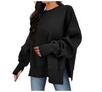 Generisch Set di felpe da donna si riferisce a maglia a maniche lunghe, tinta unita, intaglio, girocollo, felpa con cappuccio senza testa, Nero , L