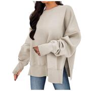 Generisch Set di felpe da donna si riferisce a maglia a maniche lunghe, tinta unita, intaglio, girocollo, felpa con cappuccio senza testa, cachi, L
