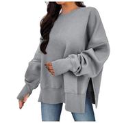 Generisch Set di felpe da donna si riferisce a maglia a maniche lunghe, tinta unita, intaglio, girocollo, felpa con cappuccio senza testa, grigio chiaro., L