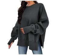 Generisch Set di felpe da donna si riferisce a maglia a maniche lunghe, tinta unita, intaglio, girocollo, felpa con cappuccio senza testa, grigio scuro, L