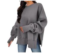 Generisch Set di felpe da donna si riferisce a maglia a maniche lunghe, tinta unita, intaglio, girocollo, felpa con cappuccio senza testa, grigio., L