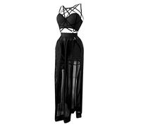 Generisch Set di lingerie da donna in tre pezzi con abito a spallina, seducente gonna a cuscino per un'eleganza seducente, Nero , S