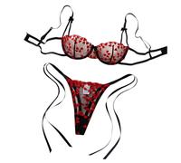 Generisch Set di lingerie da donna lingerie da donna elegante pizzo comodo home wear, abbigliamento casual tutto l'anno, design versatile Body lingerie sexy aperto, Colore: rosso, S
