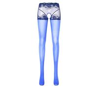 Generisch Set di lingerie sexy da donna con reggicalze da donna, olio lucido, senza crotchless, calze elasticizzate, leggings sportivi, lingerie da donna, Blu, M