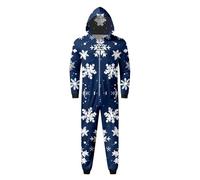 Generisch Set di maglioni natalizi per famiglia, pigiama natalizio con stampa natalizia e cappuccio, loungewear1 (stile papà), Blu, S