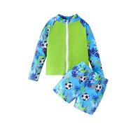 Generisch Set di pantaloni da piscina per ragazzi, rashguard a maniche lunghe con chiusura lampo e stampa a dinosauro, costume da bagno in due pezzi, Celeste., 1-2 Jahre