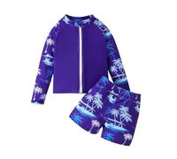 Generisch Set di pantaloni da piscina per ragazzi, rashguard a maniche lunghe con chiusura lampo e stampa a dinosauro, costume da bagno in due pezzi, Azzurro, 1-2 Jahre