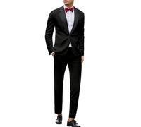 Generisch Set di pantaloni da uomo business con un bottone, giacca e pantaloni da tuta, due pezzi, smoking formale, 2 pezzi, slim fit, casual, da uomo, per matrimonio, ballo, sposo, Nero , L