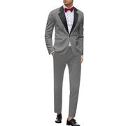 Generisch Set di pantaloni da uomo business con un bottone, giacca e pantaloni da tuta, due pezzi, smoking formale, 2 pezzi, slim fit, casual, da uomo, per matrimonio, ballo, sposo, grigio., S