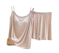 Generisch Set di pigiama da donna con reggiseno integrato, più morbido, per la casa, beige., XXL