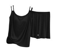 Generisch Set di pigiama da donna con reggiseno integrato, più morbido, per la casa, Nero , XL