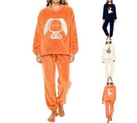 Generisch Set di pigiama da donna, morbido pile invernale, caldo, elegante e dolce peluche, morbido pigiama per il tempo libero, abbigliamento termico in due pezzi, biancheria da notte a maniche
