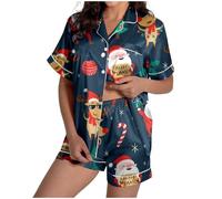 Generisch Set di pigiama di Natale per la famiglia, per donne, Natale, per la famiglia, pigiama lungo, pigiameria, maniche carine, alci, stampa in due pezzi, vestito di Natale, modello per la casa