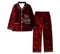 Generisch Set di pigiama natalizio da donna con design festivo, top a maniche lunghe, comodo pigiama combinato per notti rilassanti nella stagione fredda, Vino, XXL