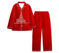 Generisch Set di pigiama natalizio da donna con design festivo, top a maniche lunghe, comodo pigiama combinato per notti rilassanti nella stagione fredda, Colore: rosso, S