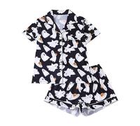 Generisch Set di pigiameria per Halloween, anime fumetto Kawaii, morbido, comodo, caldo, soffice, pigiama da donna, set di pantaloni casual per la casa, Pajamas B3 nero, M