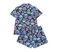Generisch Set di pigiameria per Halloween, anime fumetto Kawaii, morbido, comodo, caldo, soffice, pigiama da donna, set di pantaloni casual per la casa, Pajamas B11-blu, XL
