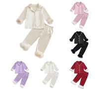 Generisch Set di pigiami a maniche lunghe da ragazza, alla moda, per tutti i giorni, in due pezzi, Colore: rosa., 2-3 Jahre