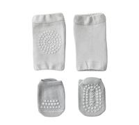 Generisch Set di protezioni per gattonare con ginocchiere, calze antiscivolo per bambini (grigio chiaro, 1-3 anni)