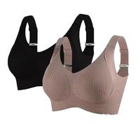 Generisch Set di reggiseni sportivi da donna, comodi, a coste, senza stiratura, regolabili, imbottiti, 2 pezzi, cachi, XL