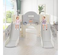 Generisch Set di scivoli da giardino 8 in 1 con 2 scivoli, scaletta e canestro da basket, giocattolo di sicurezza per bambini dai 3 anni in su