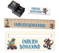 Generisch Set di scuola per bambini - regalo per l'inizio della scuola per ragazzi e ragazze - righello, gomma, aiuto per la lettura - 3 misure (mini, standard, Premium) - Dino, unicorno, calcio (Dino