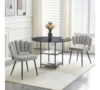 Generisch Set di tavolo e sedie per sala da pranzo per 2 persone, rotondo, 107 cm, con doppio livello di spazio + 2 sedie grigio chiaro con schienale a forma di fiore, stile industriale per piccoli