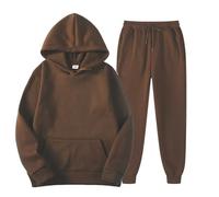 Generisch Set di tuta da allenamento da uomo, in tinta unita, con cappuccio, casual, 2 pezzi, morbido, a maniche lunghe, abbigliamento sportivo, O caffè., 3XL