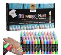 Generisch Set di vernice per tessuti, 3D, permanente, impermeabile, flaconi da 30 ml con 24 colori vivaci, 2,1 x 12,3 cm, ideale per vestiti, tela, legno, cappelli, artigianato per bambini, arte su