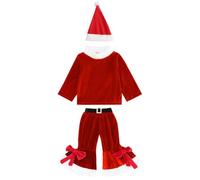 Generisch Set di vestiti natalizi per neonate, a maniche lunghe, per cosplay, con cappuccio, Colore: rosso, 18-24 mesi