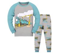 Generisch Set di vestiti per bambini 92 dinosauri, cotone, 2 pezzi, treno, biancheria da notte per bambini, grigio scuro, 3-4 Anni