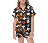 Generisch Set di vestiti per bambini, per Halloween, per ragazze, con graziosa stampa a pipistrello, biancheria da notte, pigiameria, costume per bambini, abbigliamento estivo e ragazza, Nero , 2-3