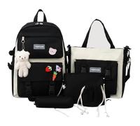 Generisch Set di zaini per ragazze, per la scuola, 5 pezzi | Combo | Include zaino, astuccio per matite, borsa portaoggetti, borsa a mano, borsa a tracolla
