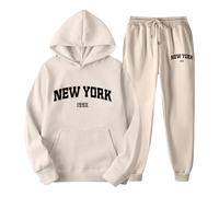 Generisch Set felpa con cappuccio da jogging con stampa a lettere per coppie, unisex, tema York, abbigliamento casual, comoda e alla moda con, beige., 3XL