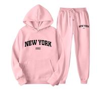 Generisch Set felpa con cappuccio da jogging con stampa a lettere per coppie, unisex, tema York, abbigliamento casual, comoda e alla moda con, Colore: rosa., M